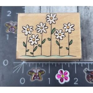 Hero Arts Row Of Perky Flowers D2397 Daisies Garden Rubber Stamp Wood #K30